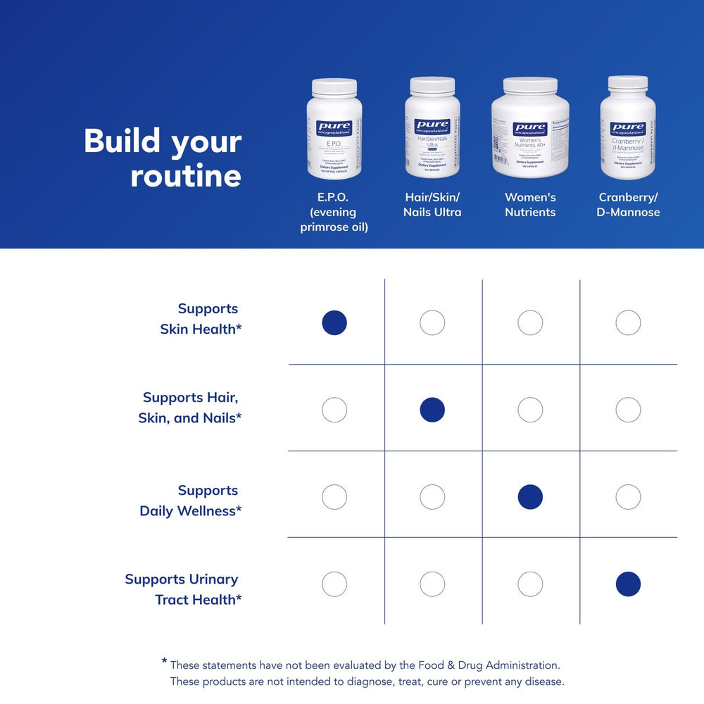 Front packaging of Pure Encapsulations E.P.O bottle highlighting hypoallergenic formula.