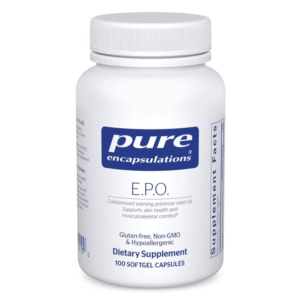 Pure Encapsulations E.P.O softgel bottle ready for daily skin support.