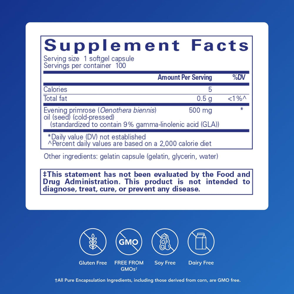 Closeup of Pure Encapsulations E.P.O softgels for easy daily use.