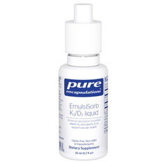 Pure Encapsulations EmulsiSorb K2/D3 liquid bottle shown, supporting vascular health via quick-absorption.