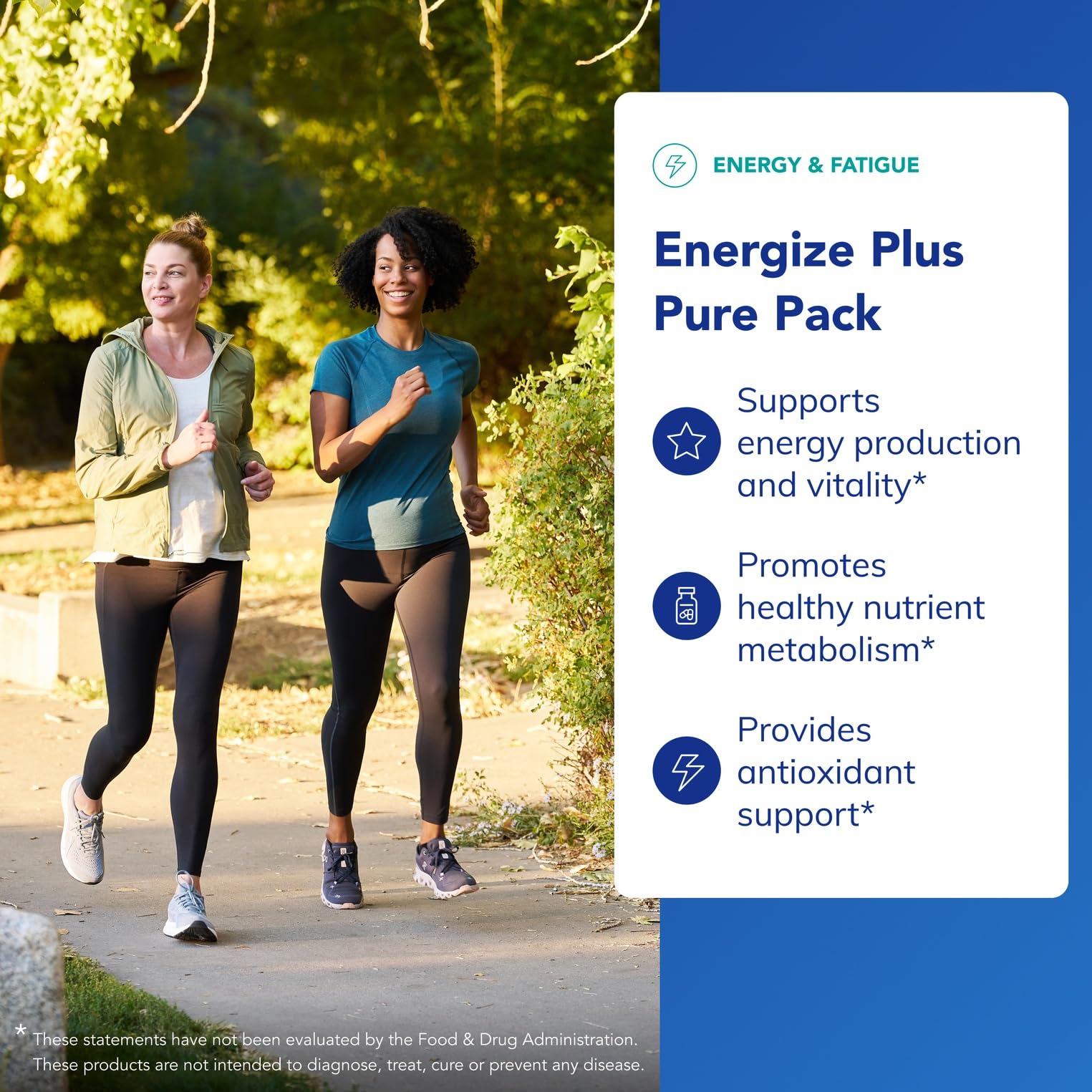 Ingredient label view highlighting vitamins, minerals, and fish oil in Energize Plus