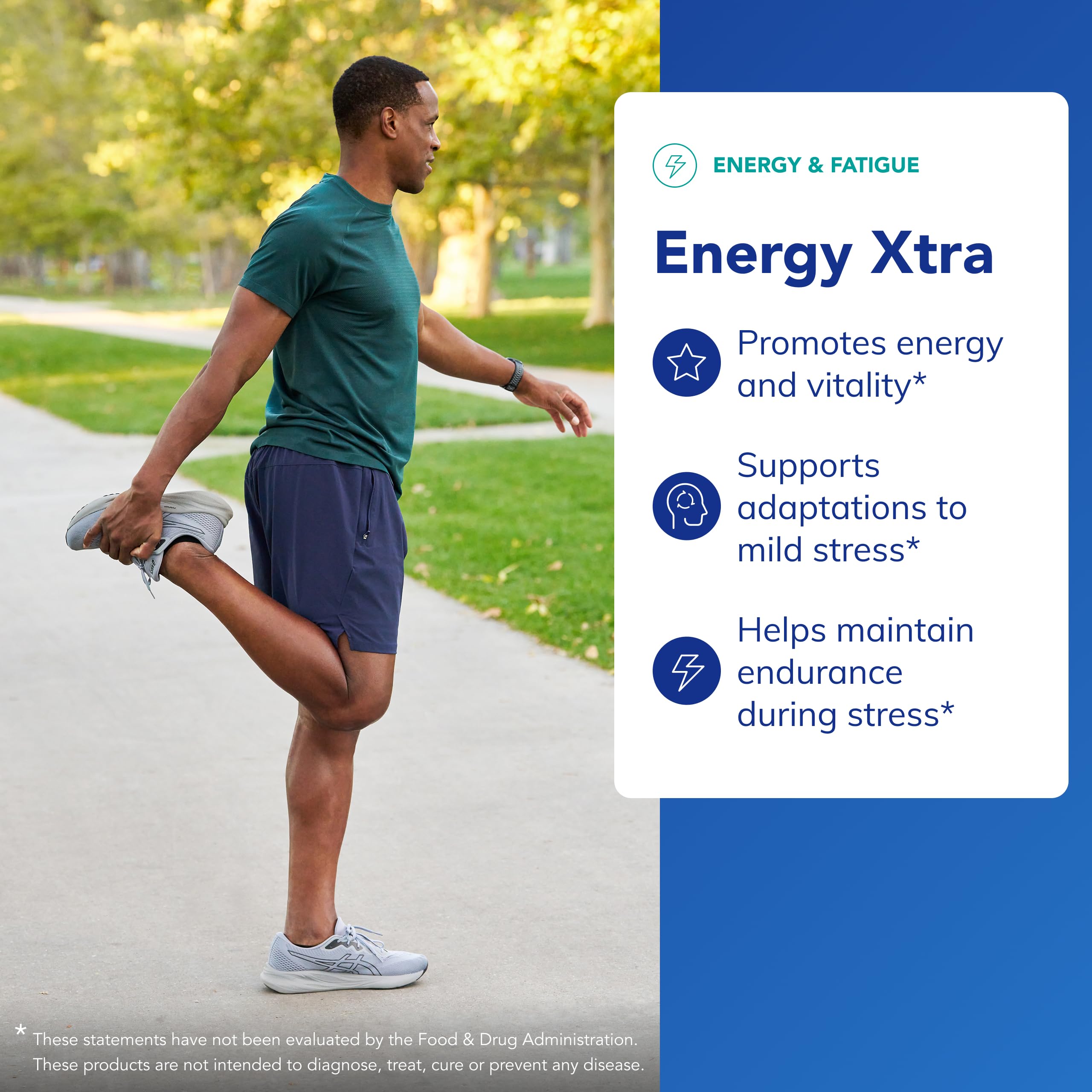 Energy Xtra label design on bottle emphasizing clean ingredients and allergen safety.