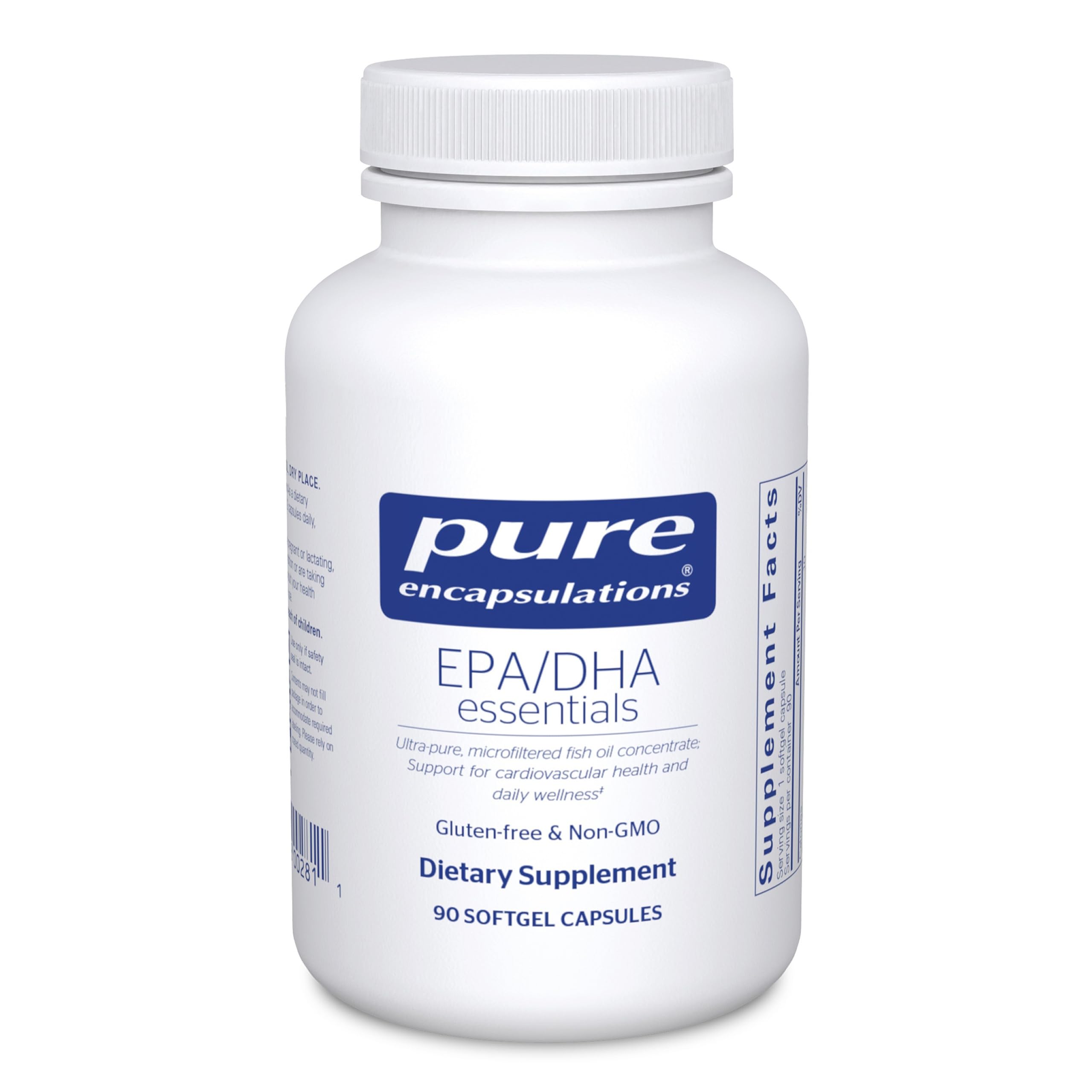 Pure Encapsulations EPA/DHA Essentials bottle shows omega-3 purity and heart health potential