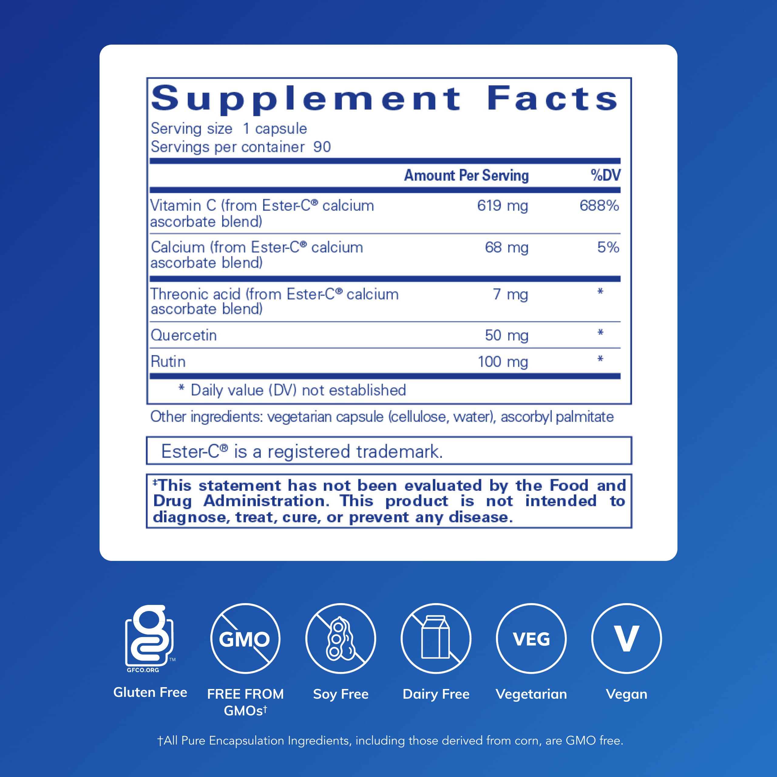Pure Encapsulations Ester-C & Flavonoids capsules ready for convenient daily use.
