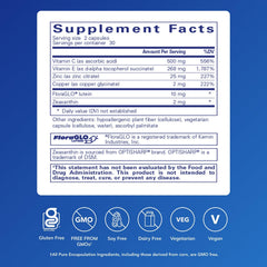 Close-up of EyeProtect Basics capsules highlighting antioxidant benefits.