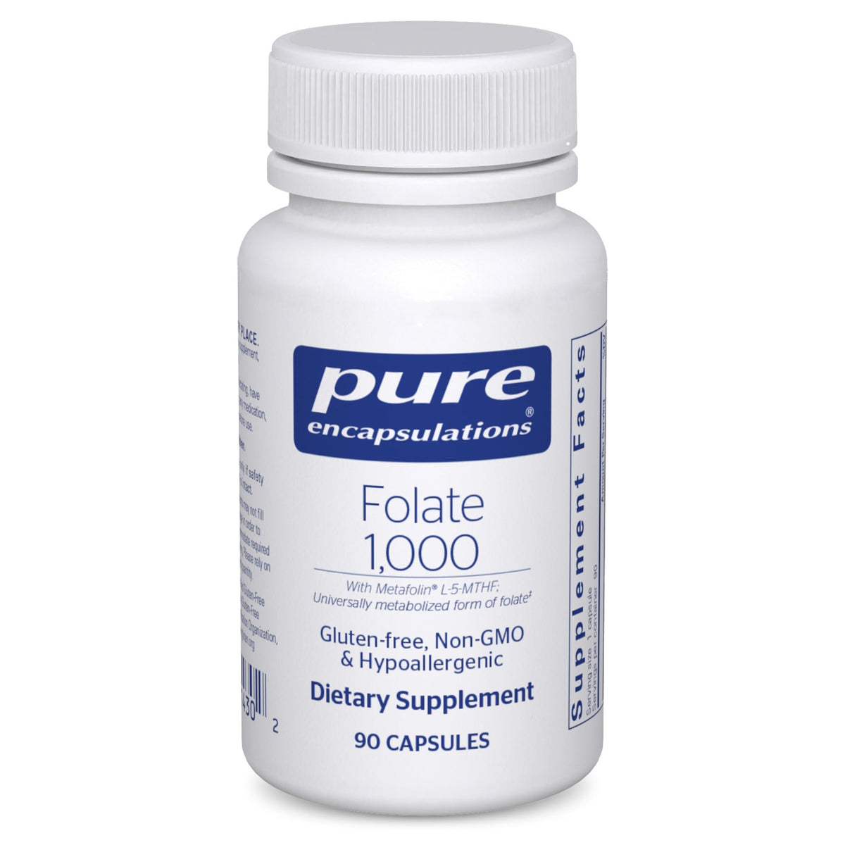 Pure Encapsulations Folate 1000 bottle front indicating heart health potential
