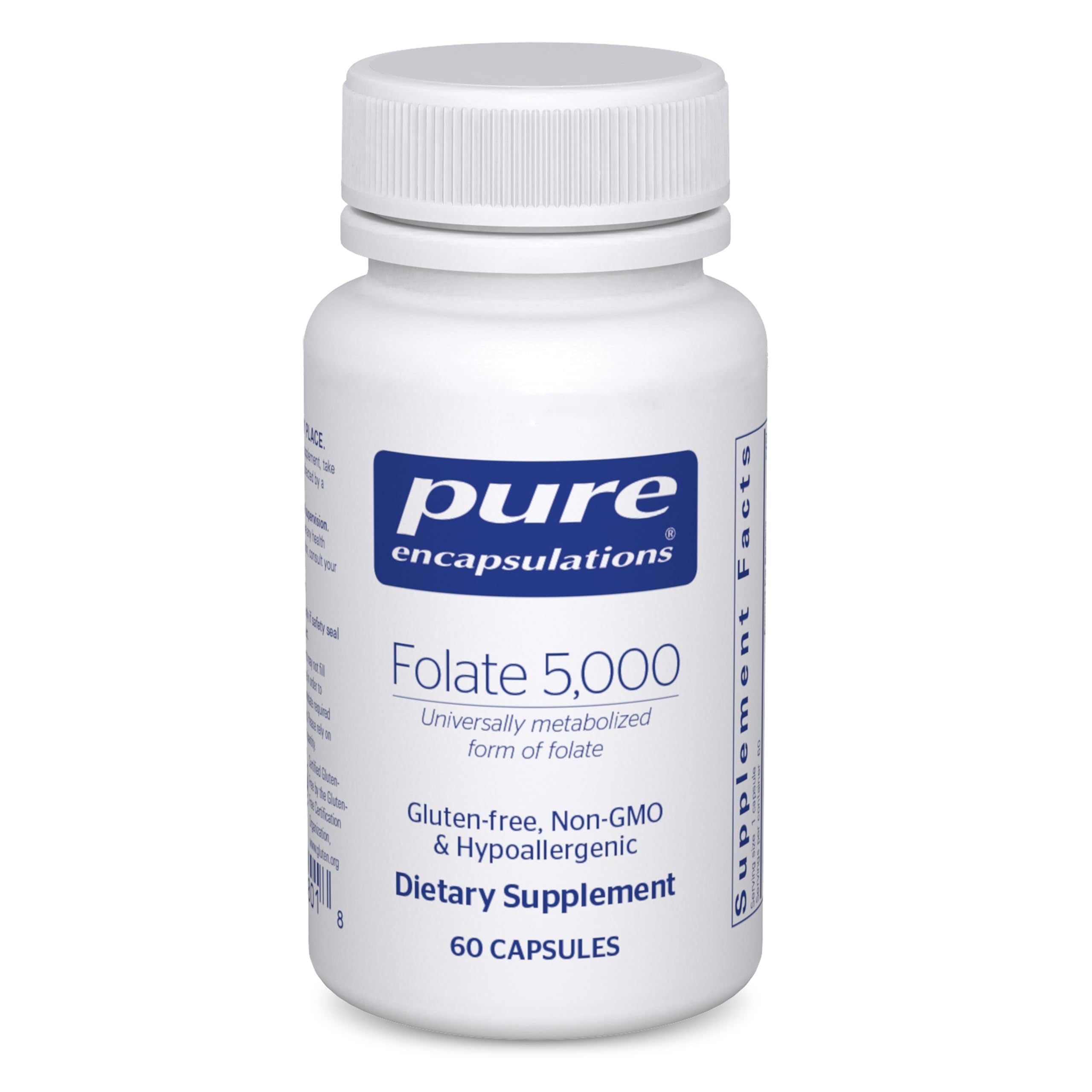 Pure Encapsulations Folate 5000 bottle showing L-5-MTHF for cellular support
