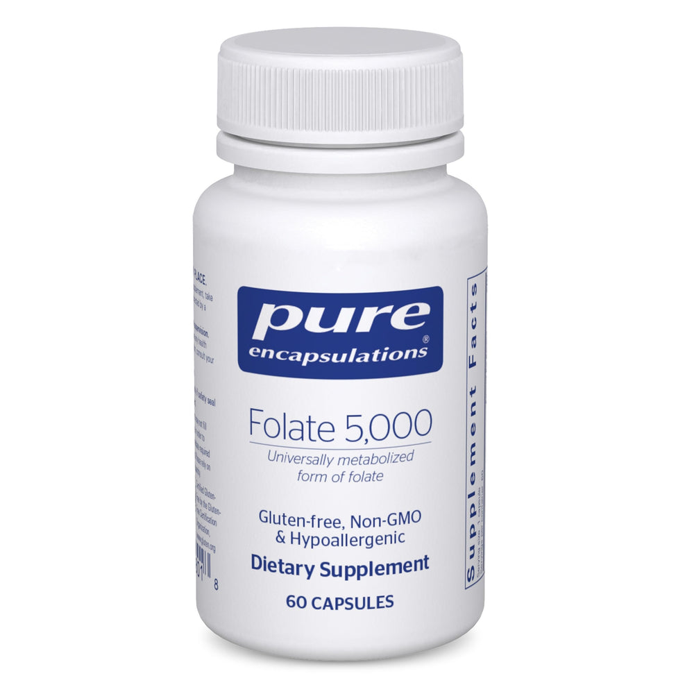 Pure Encapsulations Folate 5000 bottle showing L-5-MTHF for cellular support