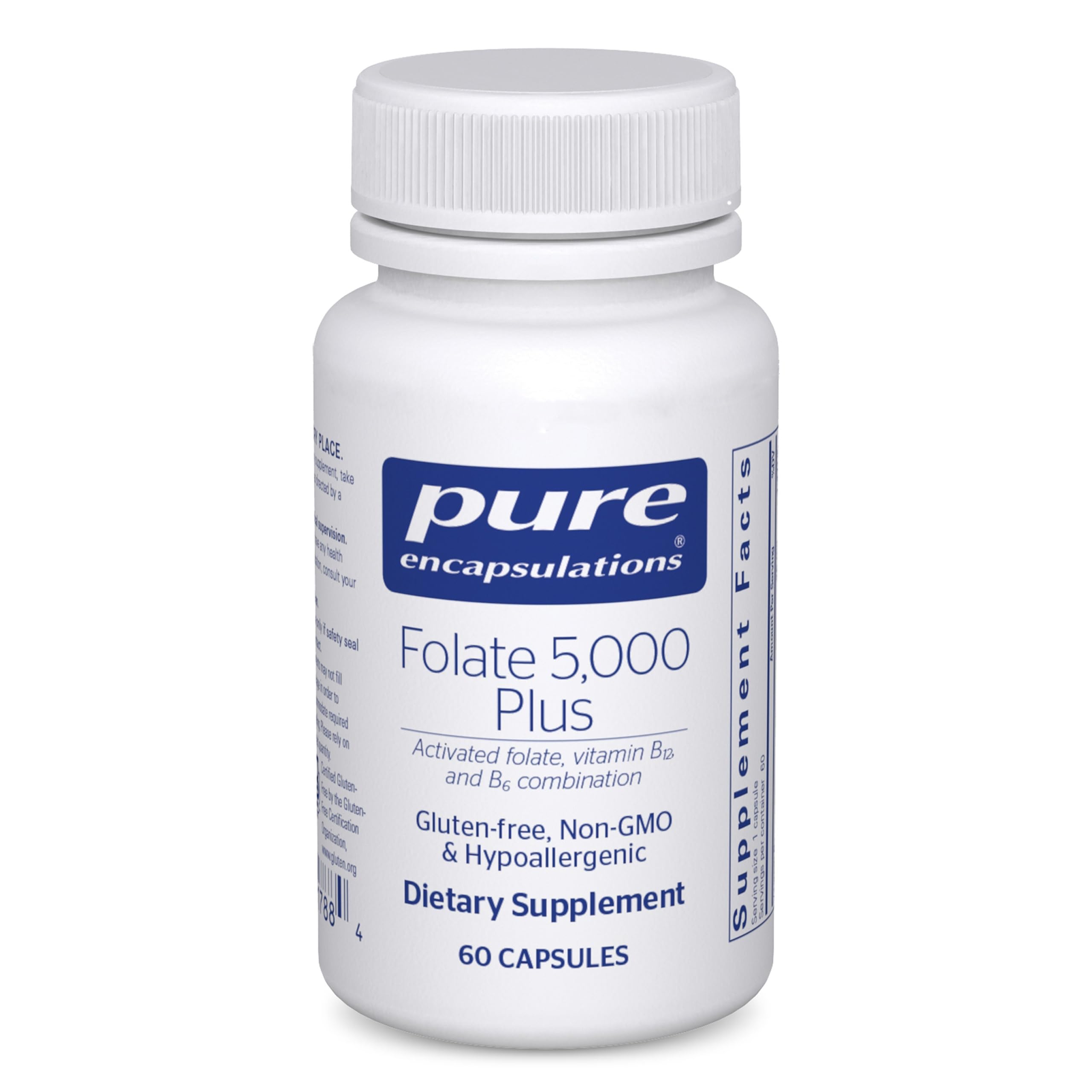 Pure Encapsulations Folate 5,000 Plus bottle front view supports clear dosage reference.