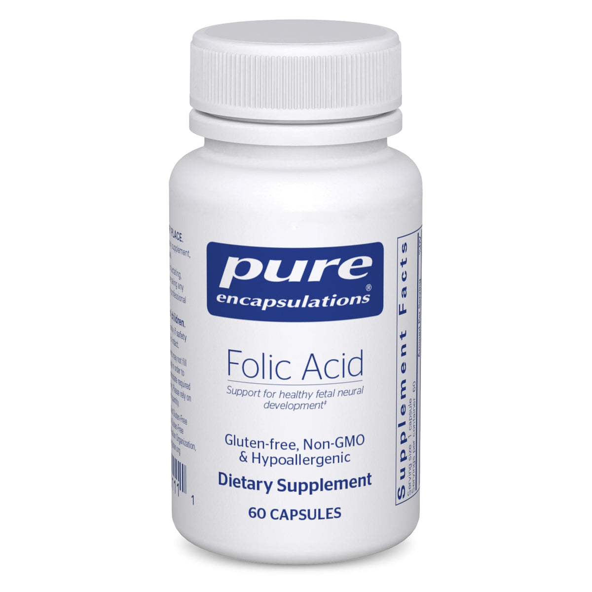 Pure Encapsulations Folic Acid bottle front view for easy daily dosing