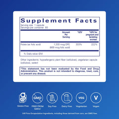 Pure Encapsulations Folic Acid label close-up highlighting allergen-free formulation