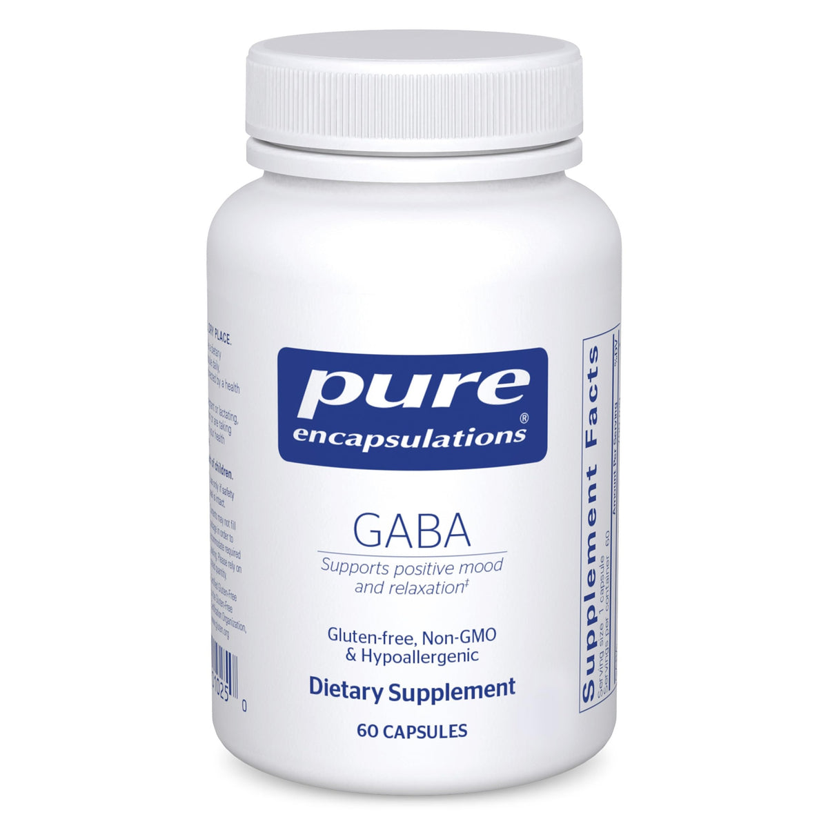 Pure Encapsulations GABA bottle with easy-to-swallow capsules for daily stress support