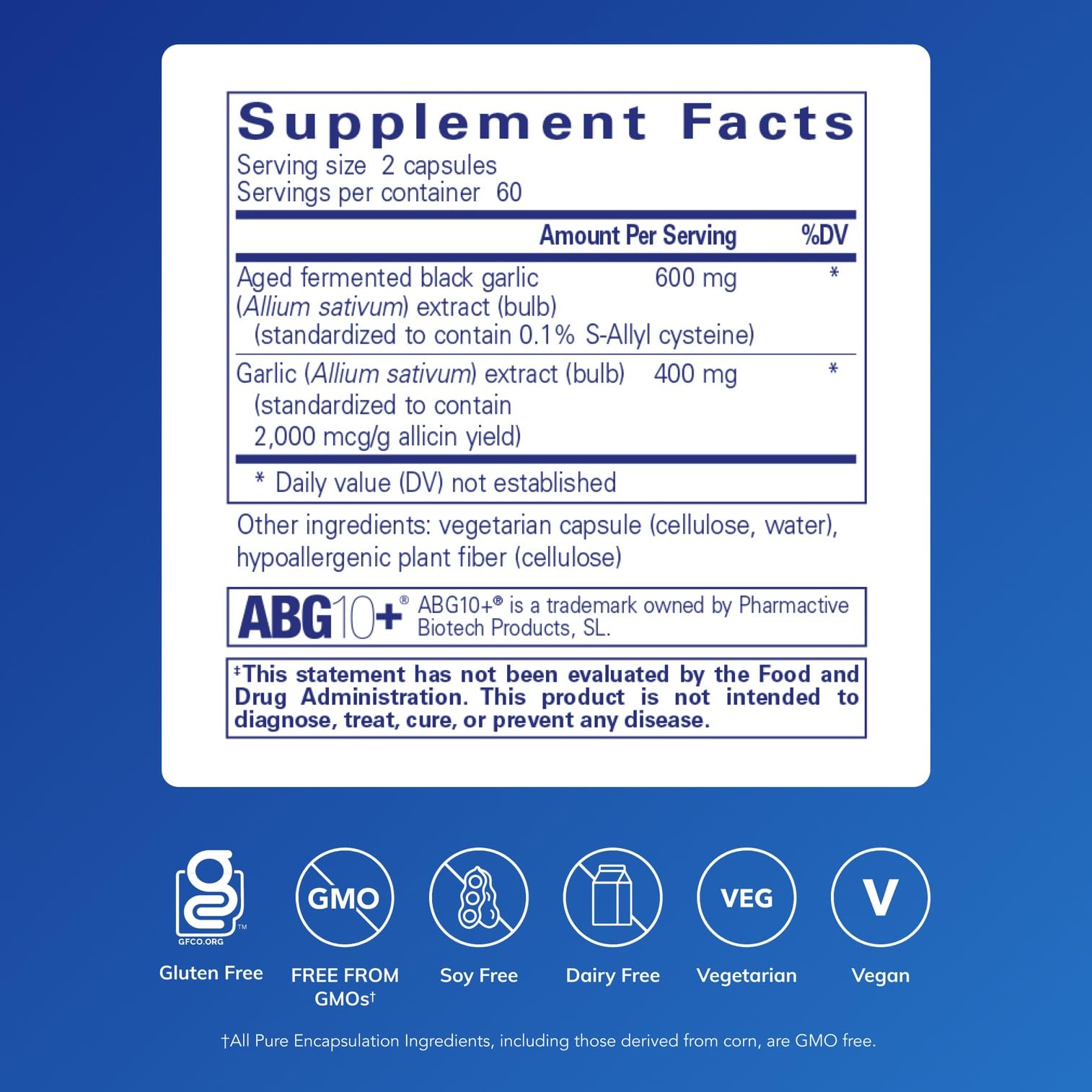 Pure Encapsulations Garlic Complex tablets close-up for easy, daily supplementation.