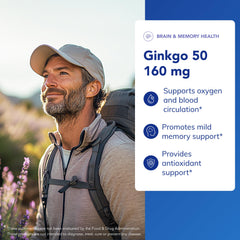 Pure Encapsulations Ginkgo bottle label close-up highlighting purity and trusted sourcing.