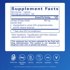 Pure Encapsulations Ginkgo capsules close-up showing easy daily brain support.