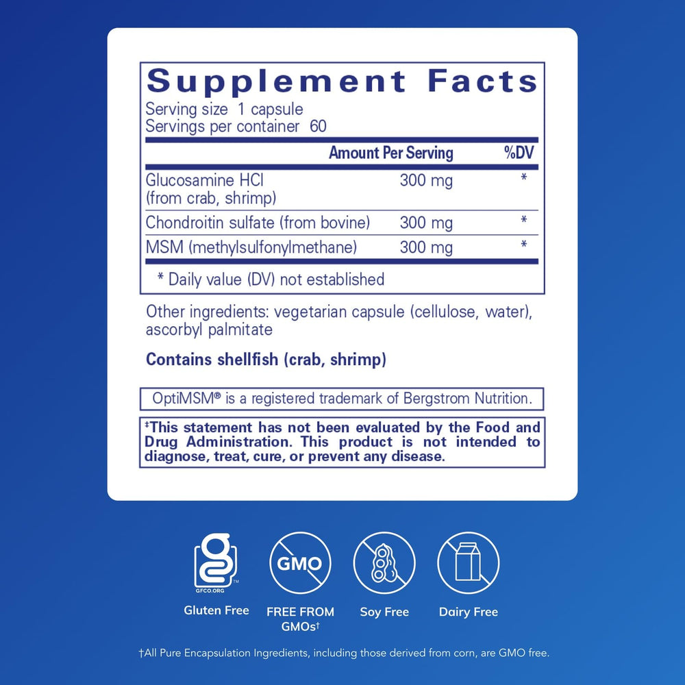 Pure Encapsulations capsules close-up highlighting 300 mg ingredients for cartilage support