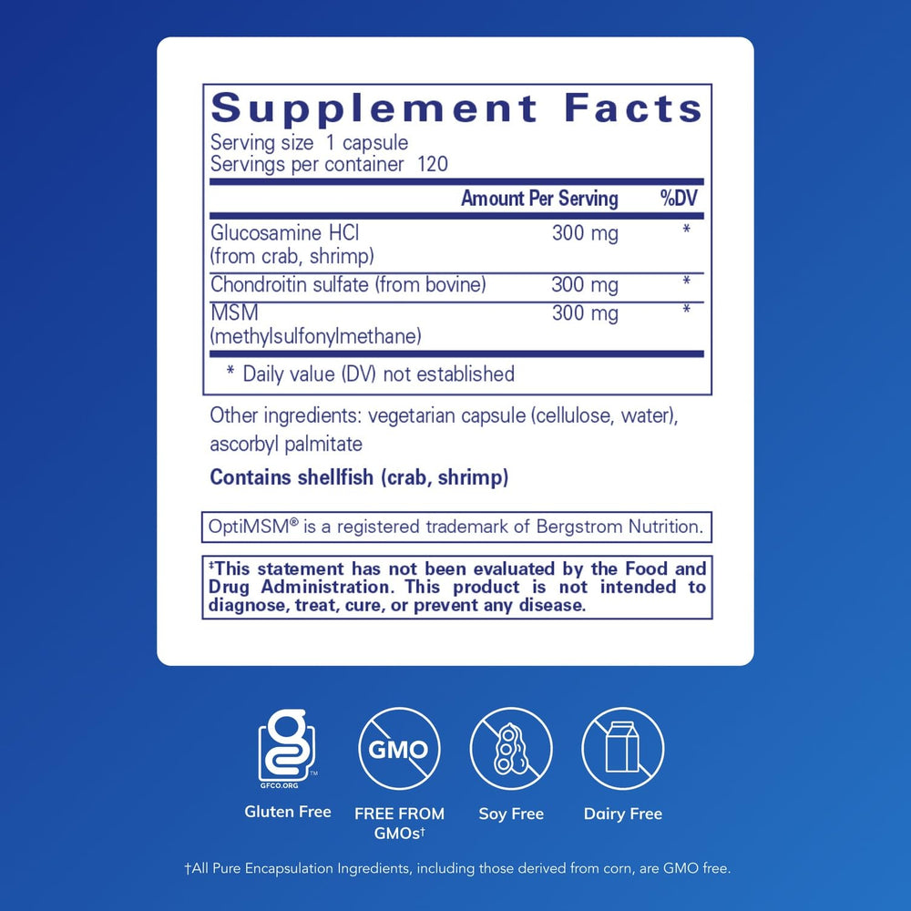 Pure Encapsulations glucosamine chondroitin msm capsules ready for daily use with meals
