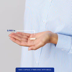 Dispensing scene suggests easy daily use with meals for consistent intake.