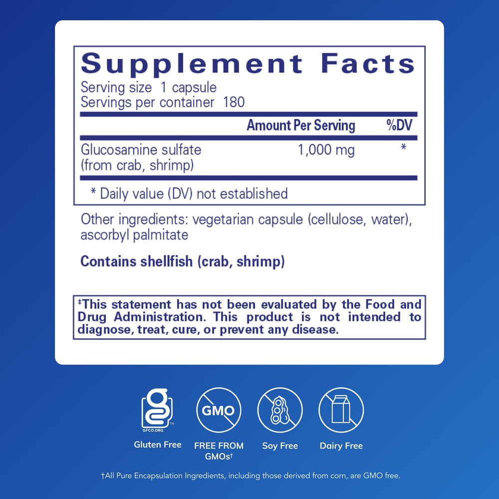 Glucosamine Sulfate capsules close-up by Pure Encapsulations for cartilage health