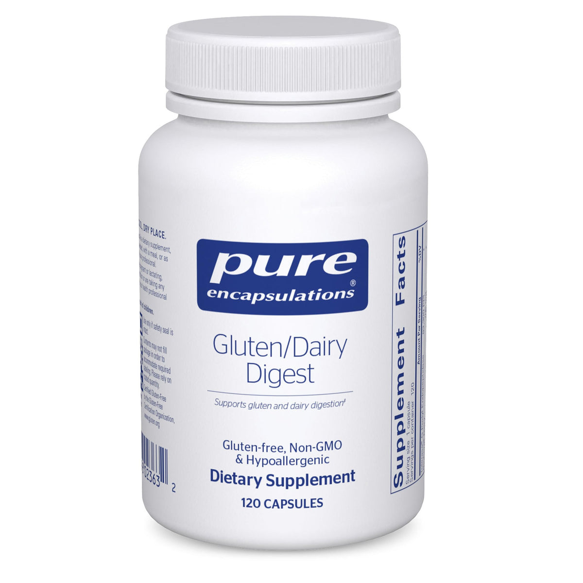 Pure Encapsulations Gluten/Dairy Digest bottle shown for GI support.