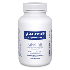 Pure Encapsulations Glycine bottle label highlighting clean, vegan sleep support.