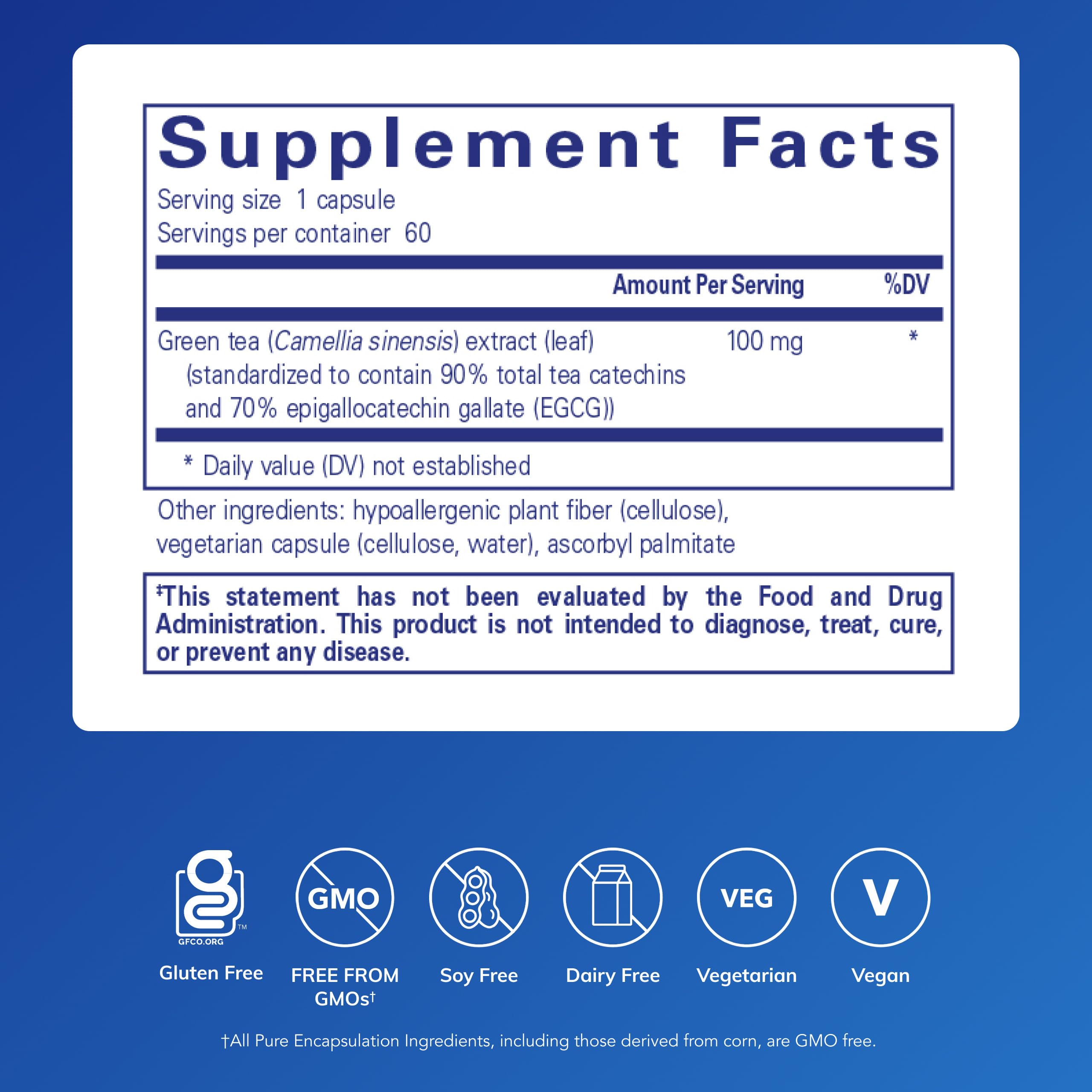 Pure Encapsulations Green Tea Extract Decaf capsules in bottle highlight caffeine-free polyphenols