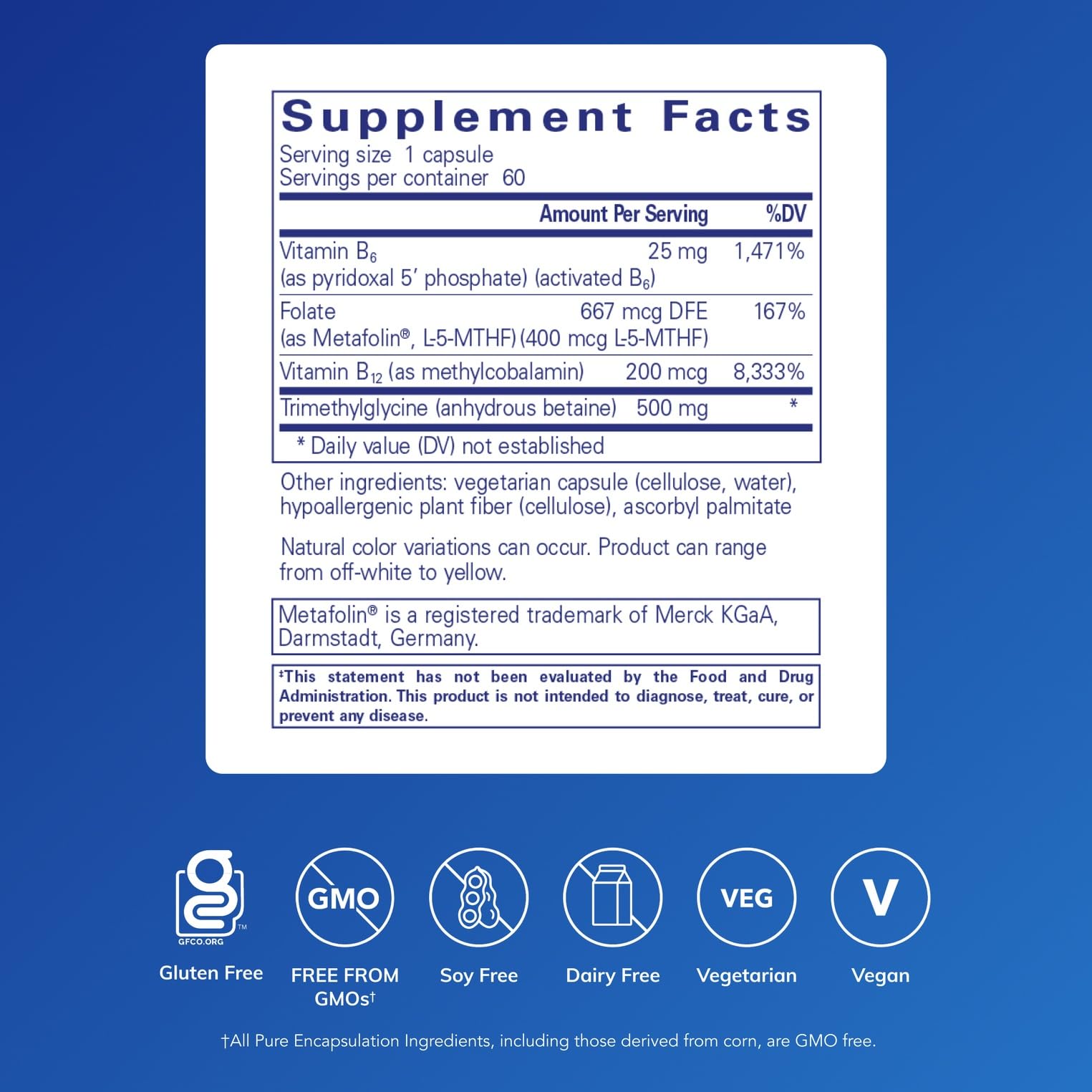 Pure Encapsulations Homocysteine Factors bottle back lists ingredients and directions