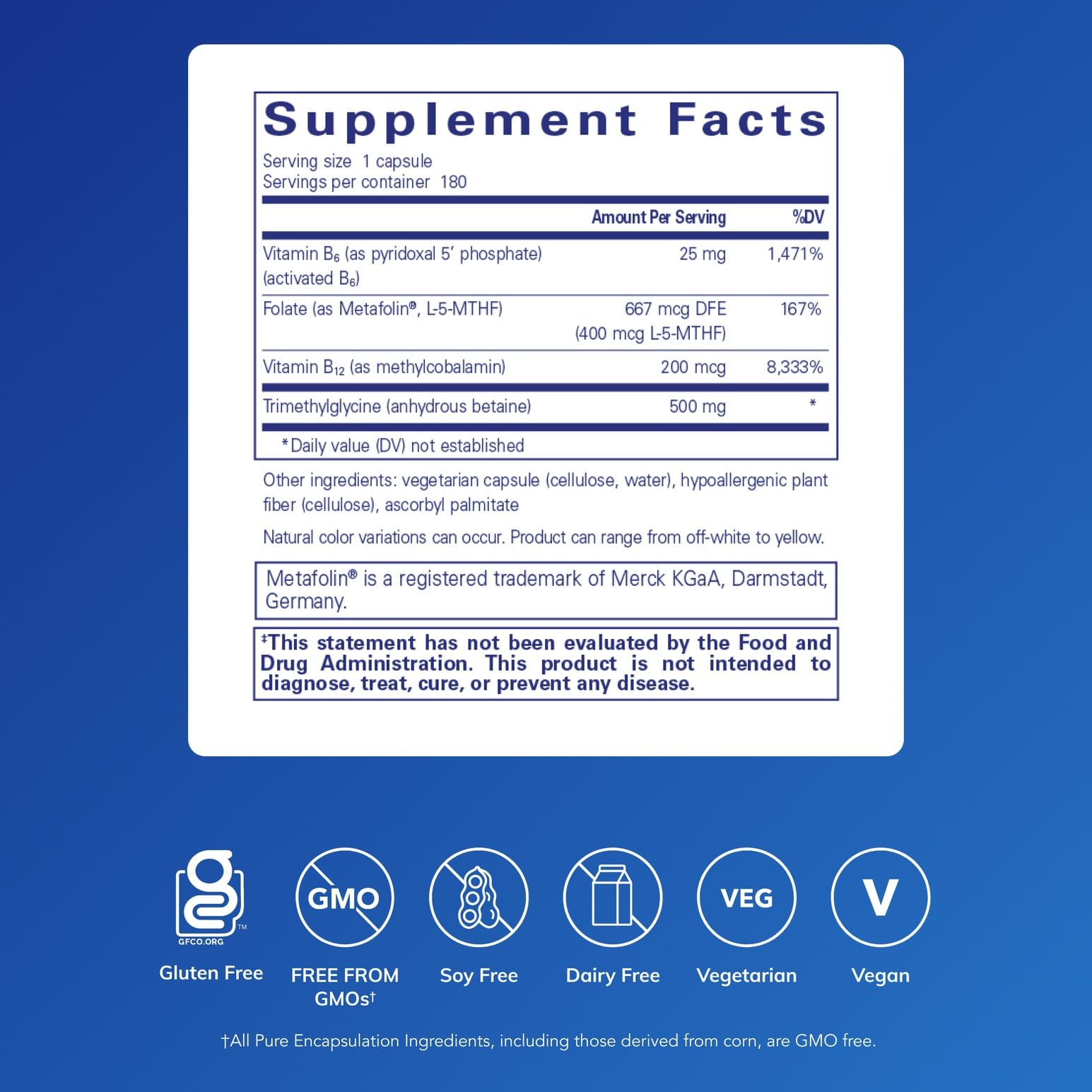Pure Encapsulations Homocysteine Factors bottle cap—easy daily dosing for essential B vitamins.