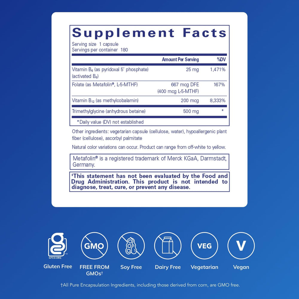 Pure Encapsulations Homocysteine Factors bottle cap—easy daily dosing for essential B vitamins.