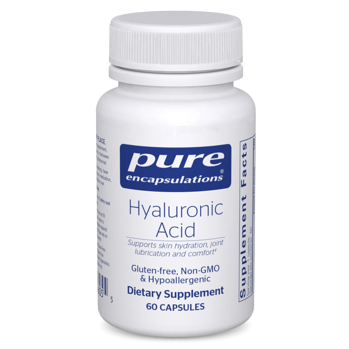 Pure Encapsulations Hyaluronic Acid bottle for skin hydration.