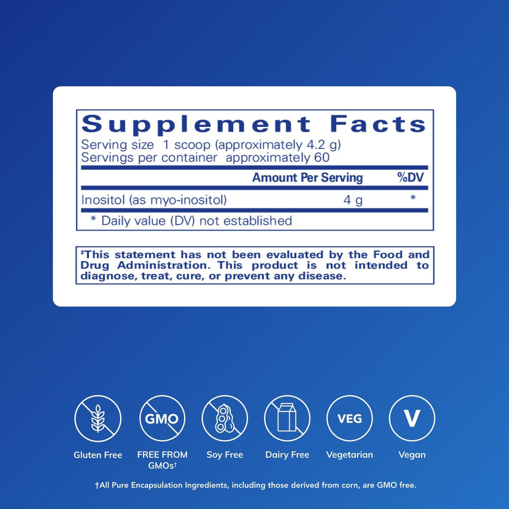 Scoop and jar setup of Pure Encapsulations Inositol powder for daily use.