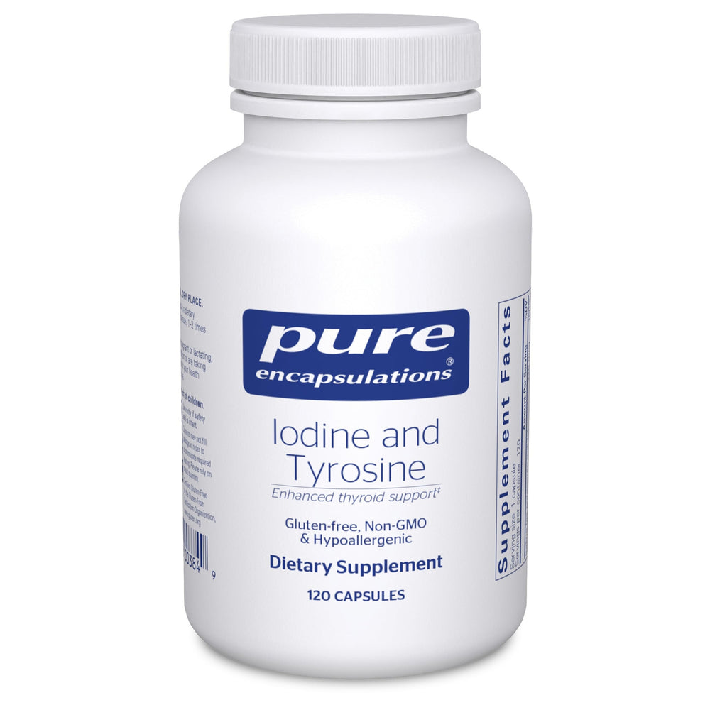 Pure Encapsulations Iodine and Tyrosine bottle for daily thyroid support