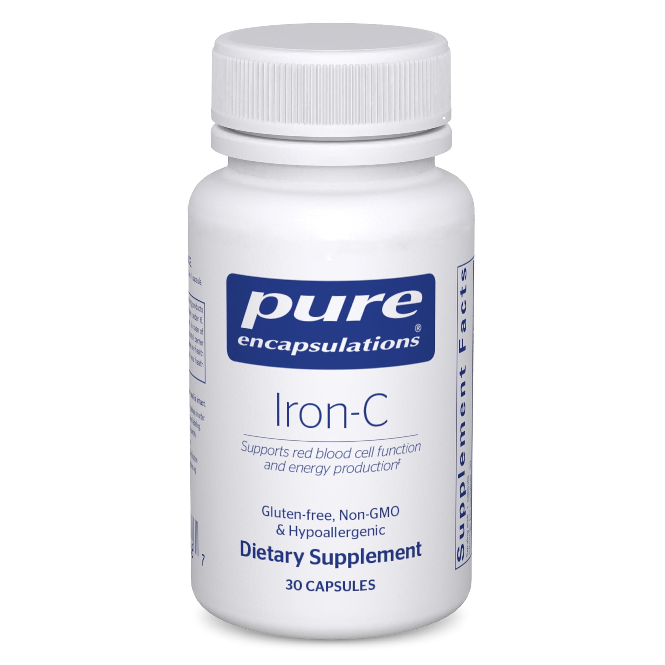 Pure Encapsulations Iron-C bottle showing vegan capsules for daily energy support