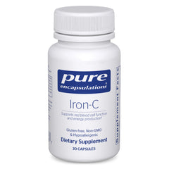 Pure Encapsulations Iron-C bottle showing vegan capsules for daily energy support