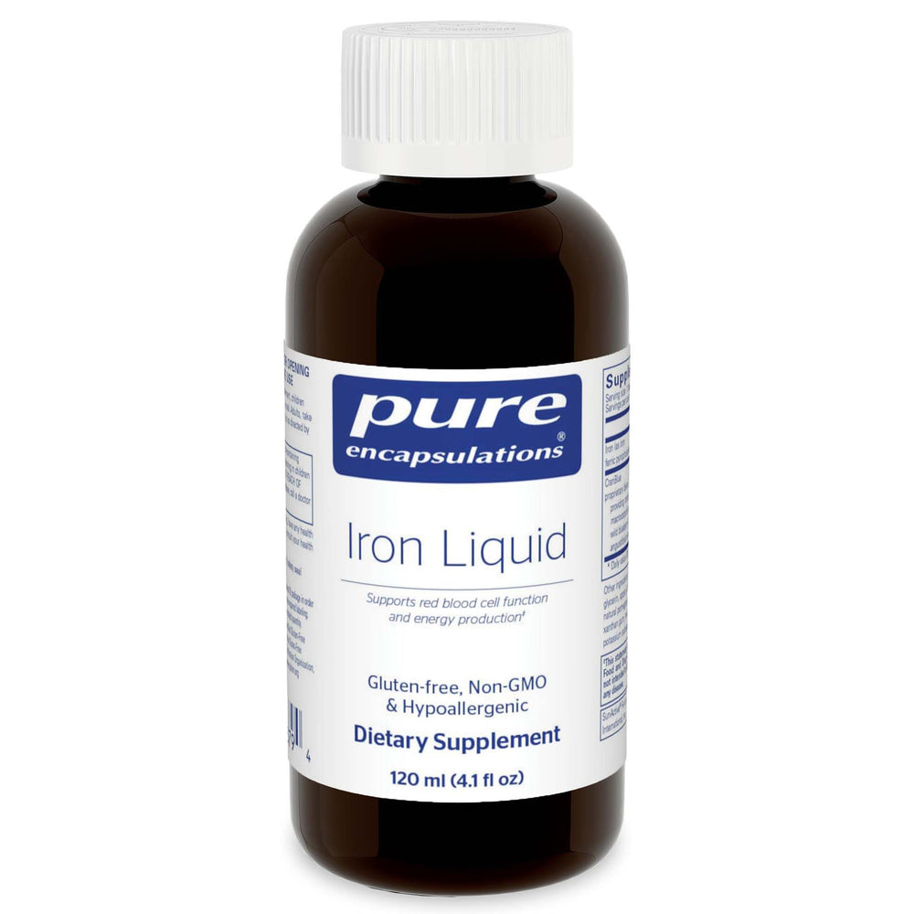 Pure Encapsulations Iron Liquid bottle shown for daily iron support.