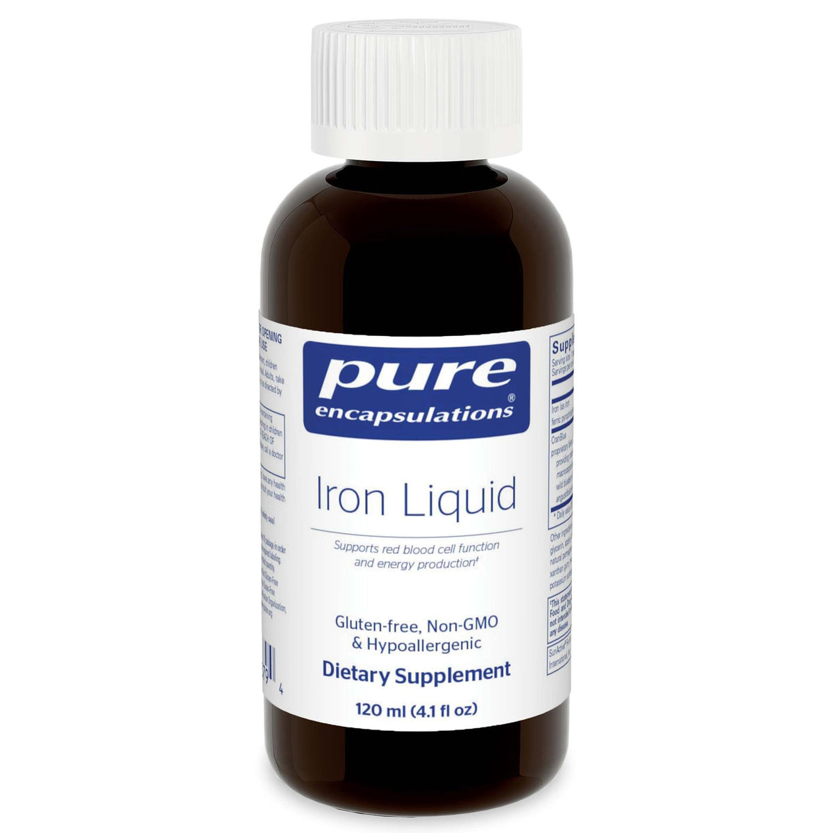 Pure Encapsulations Iron Liquid bottle shown for daily iron support.