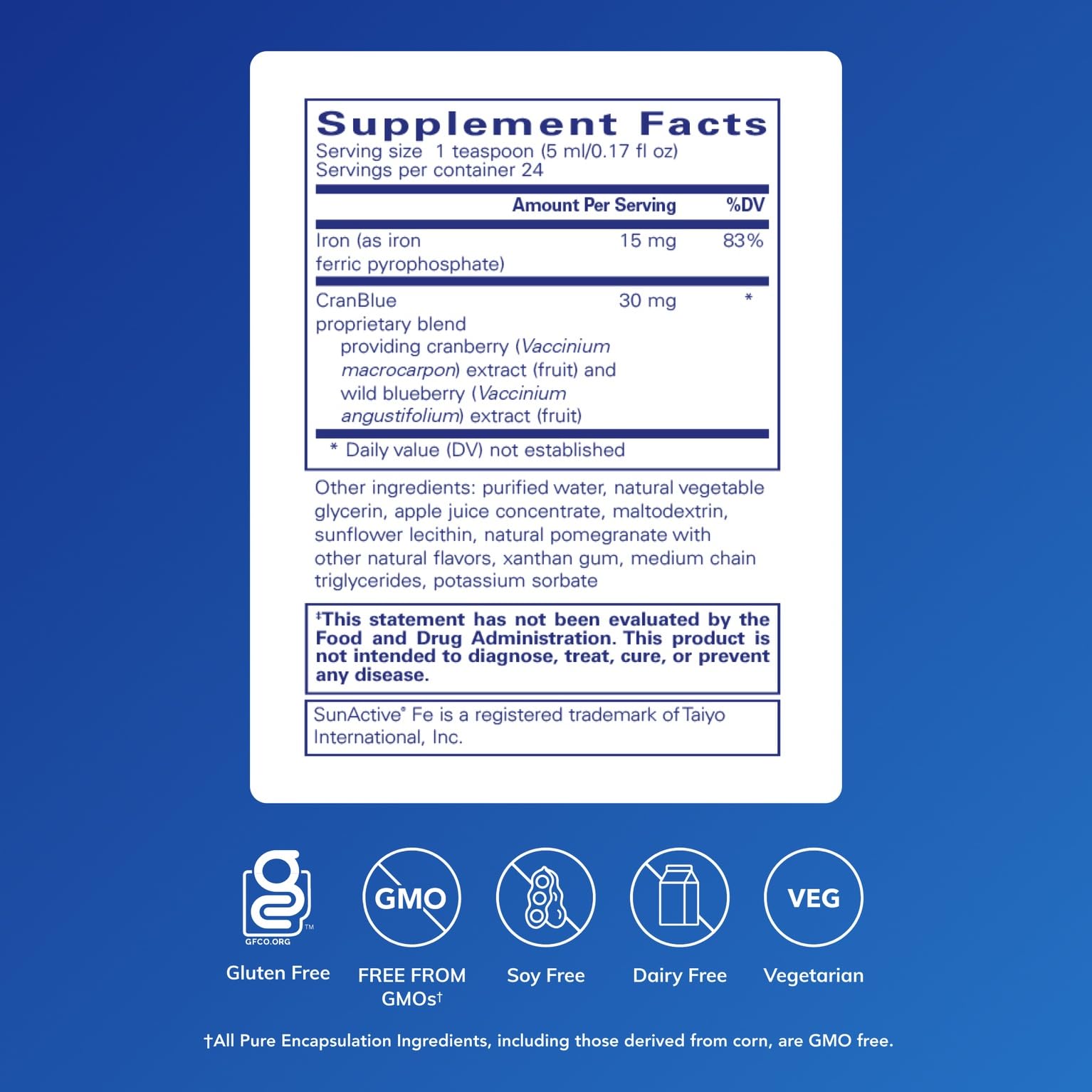 Dropper dispensing Pure Encapsulations Iron Liquid for easy dosing.