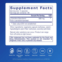 Pure Encapsulations L-Carnitine capsules close-up shows an easy-to-swallow form.