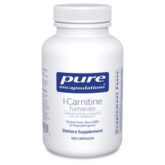 Pure Encapsulations L-Carnitine Fumarate bottle shown, highlighting energy support for daily activity.