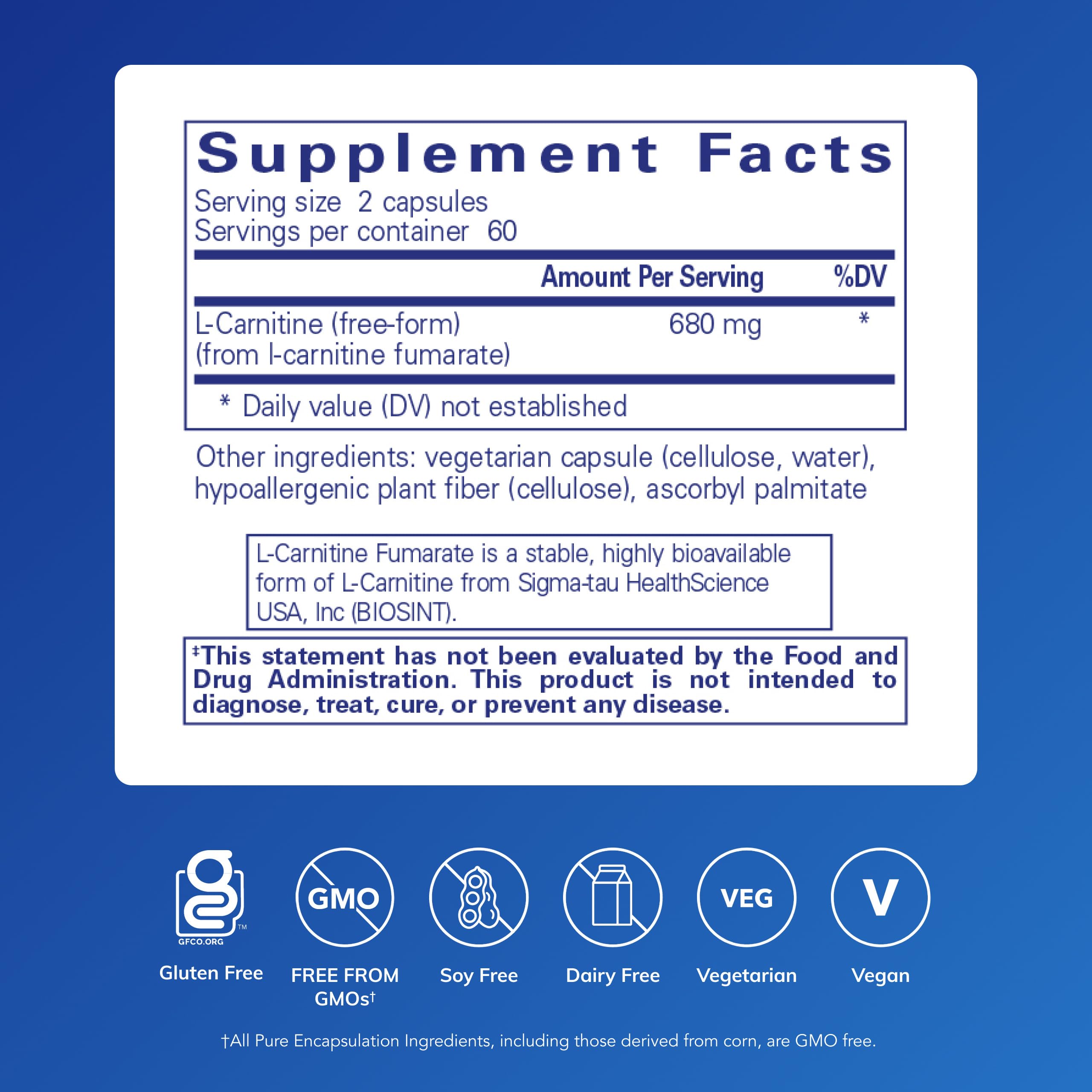 Pure Encapsulations L-Carnitine Fumarate capsules closeup for easy daily dosing.