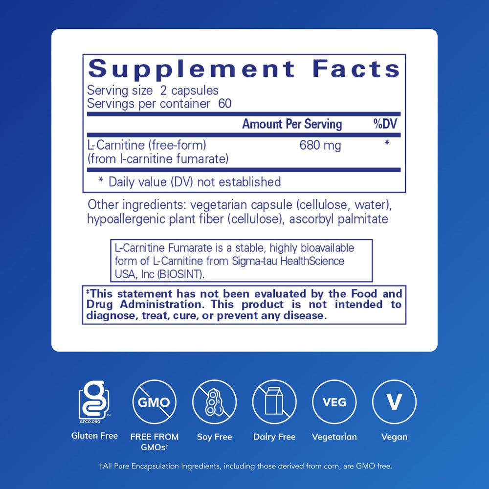 Pure Encapsulations L-Carnitine Fumarate capsules closeup for easy daily dosing.