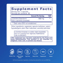 Pure Encapsulations L-Carnitine Fumarate capsules closeup for easy daily dosing.