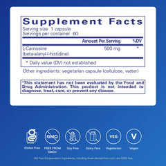 Pure Encapsulations L-Carnosine bottle back with ingredient panel and purity focus