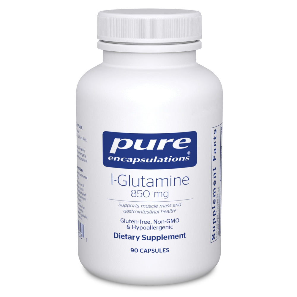 Pure Encapsulations L-Glutamine 850 mg bottle label for gut health