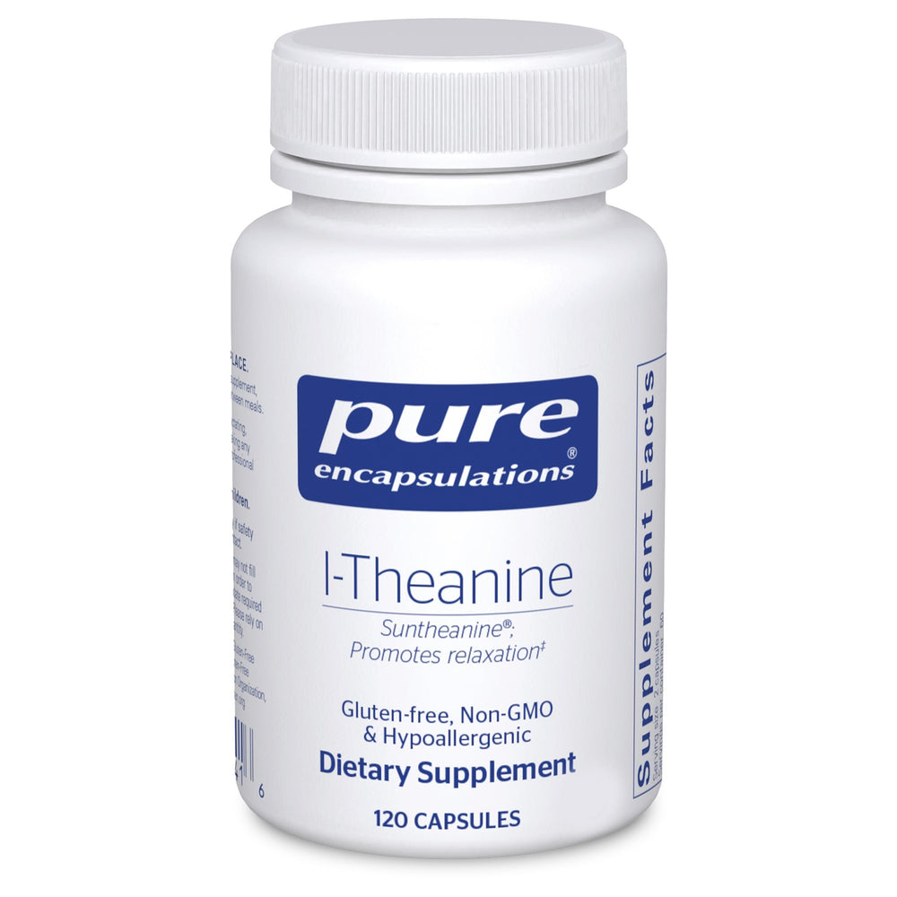 Pure Encapsulations L-Theanine capsules bottle front for calm focus and relaxed alertness