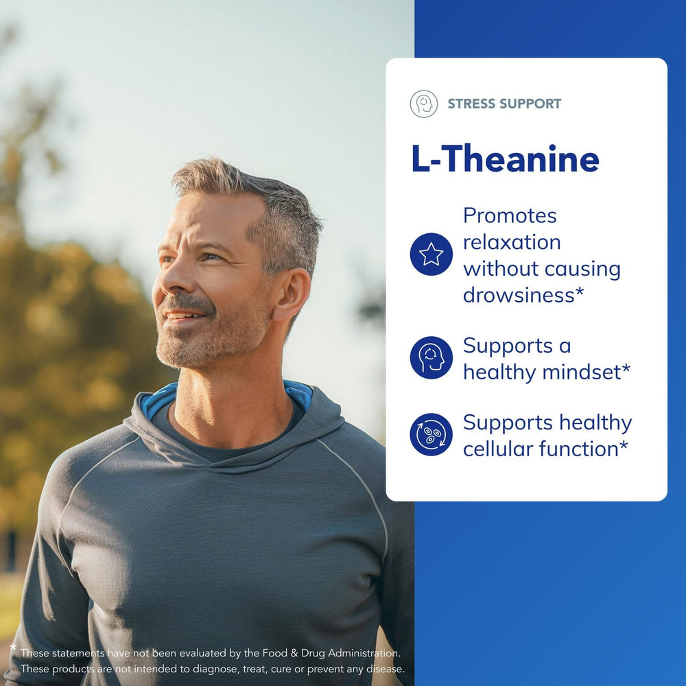 L-Theanine capsules spilled suggesting easy daily use for calm reduction of stress
