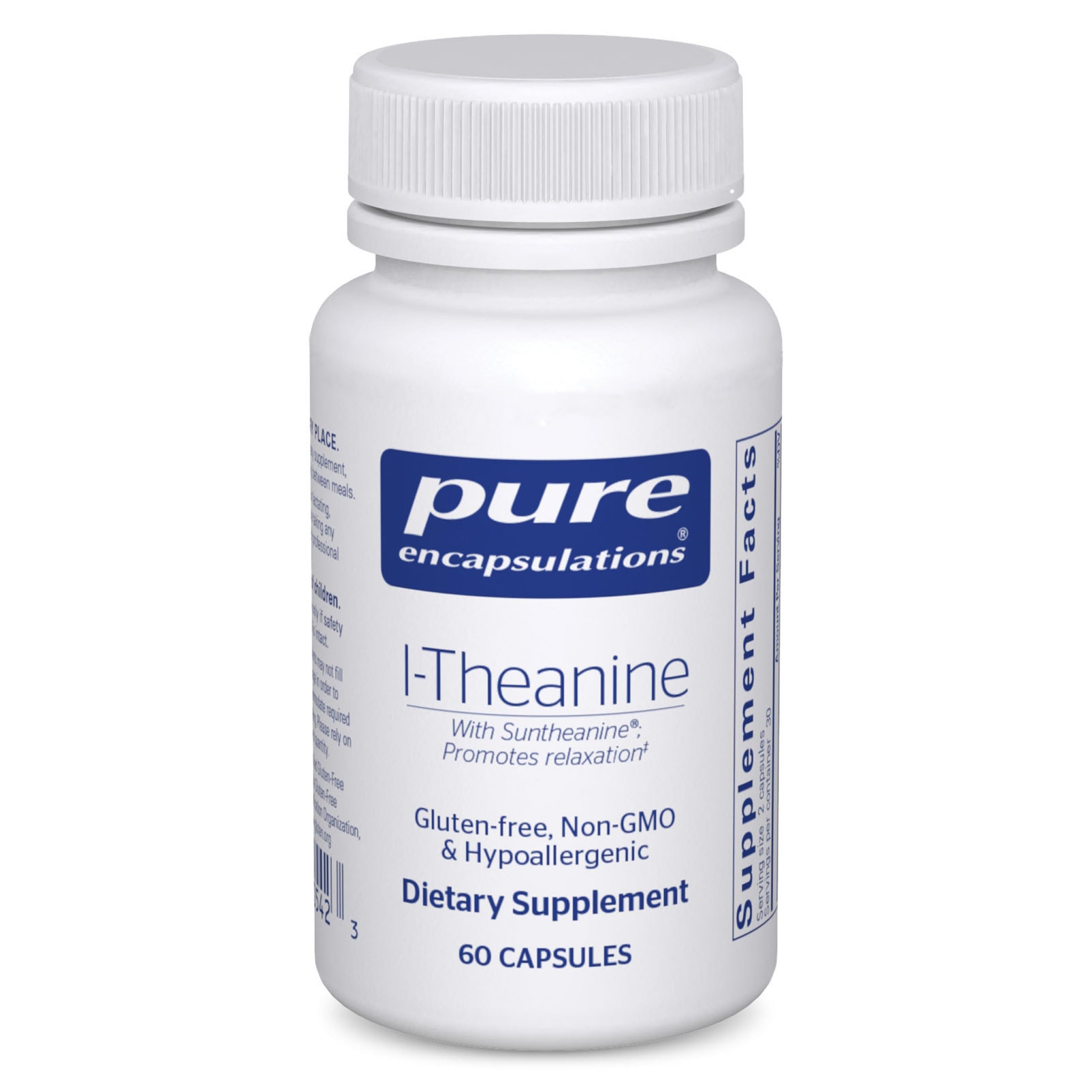 Pure Encapsulations L-Theanine capsules for relaxed focus without drowsiness