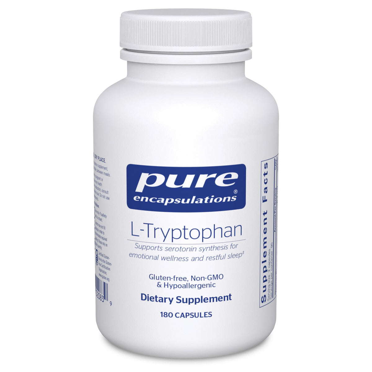 Pure Encapsulations L-Tryptophan bottle for easy daily relaxation.