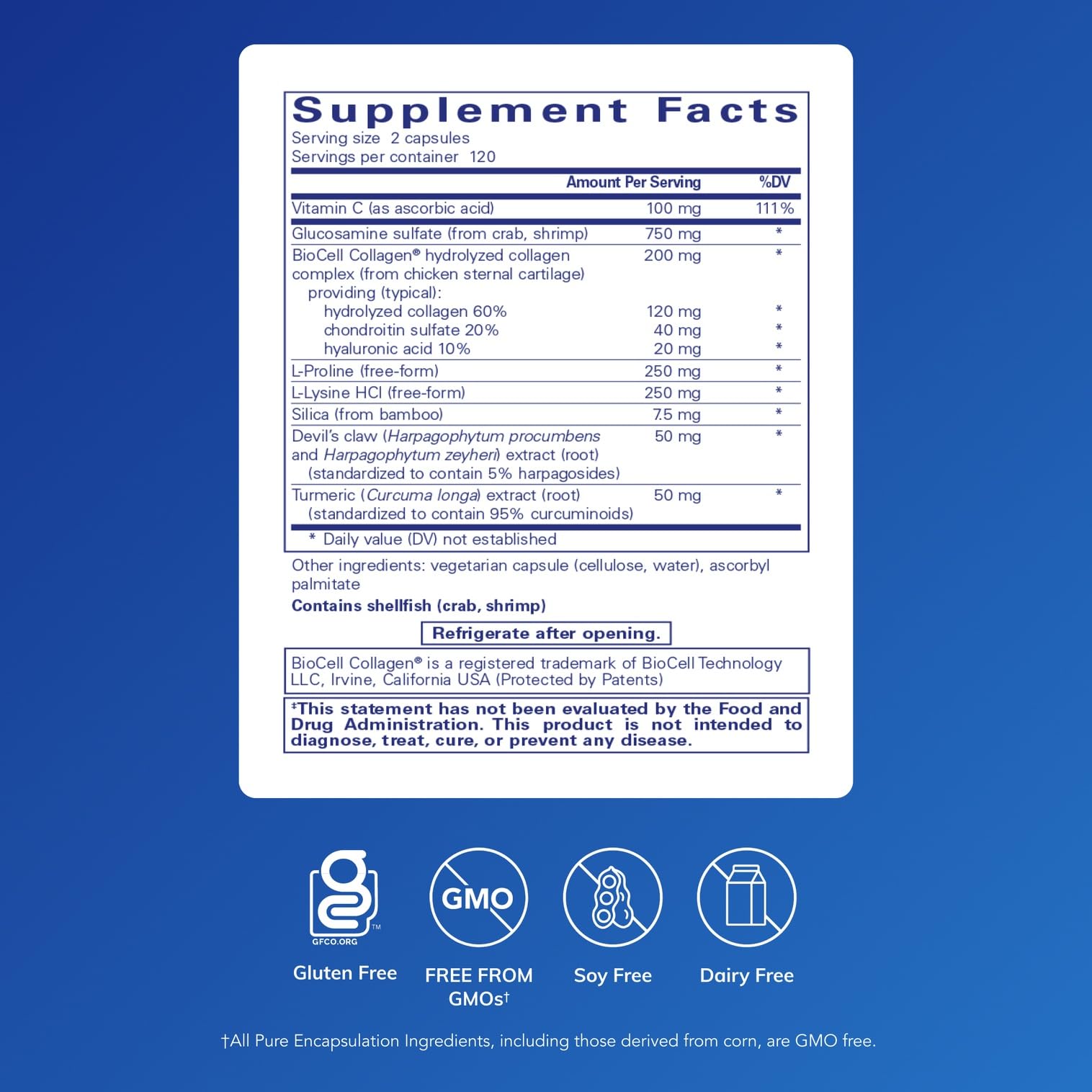 Pure Encapsulations Ligament Restore bottle side view for daily capsule intake
