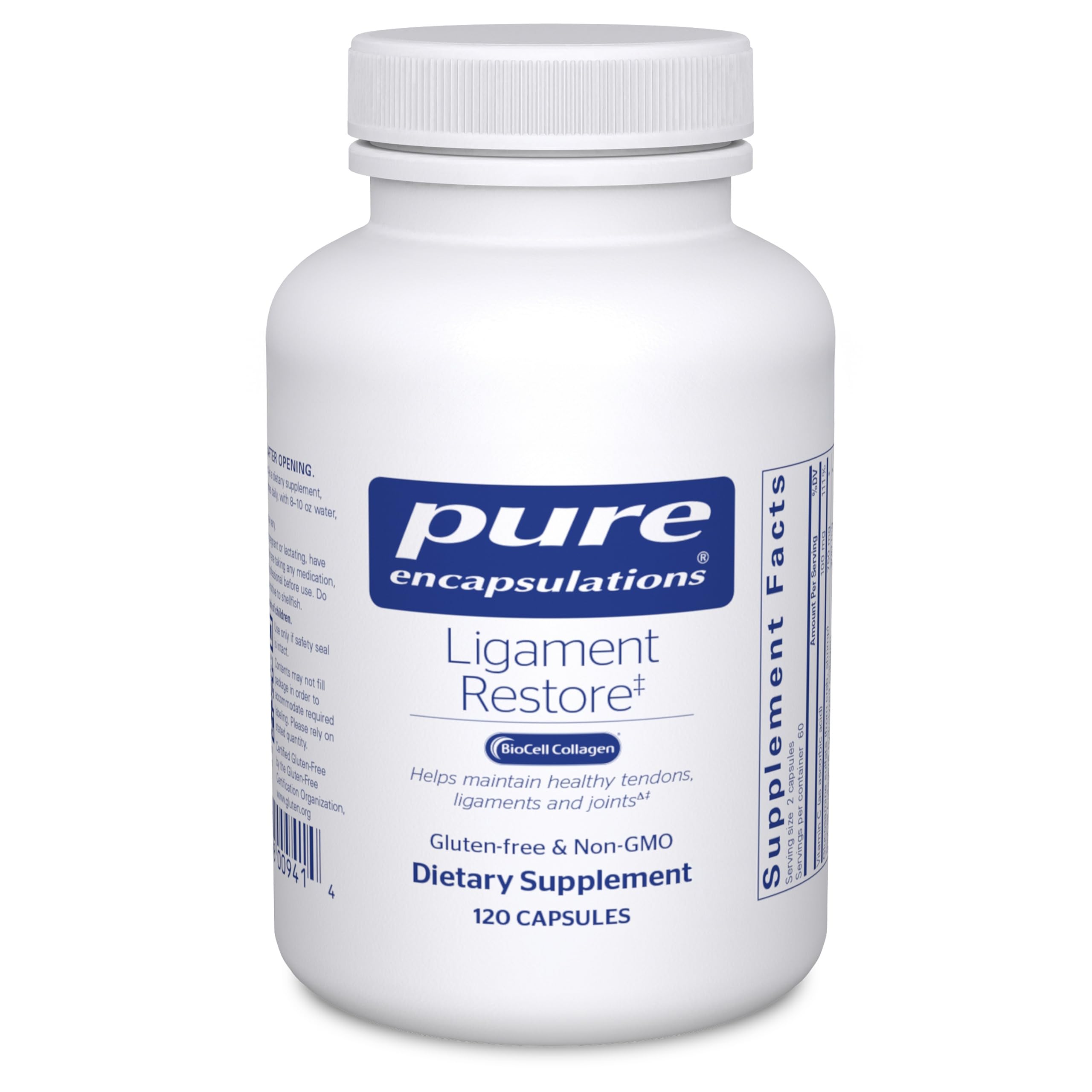 Pure Encapsulations Ligament Restore bottle for daily joint support.